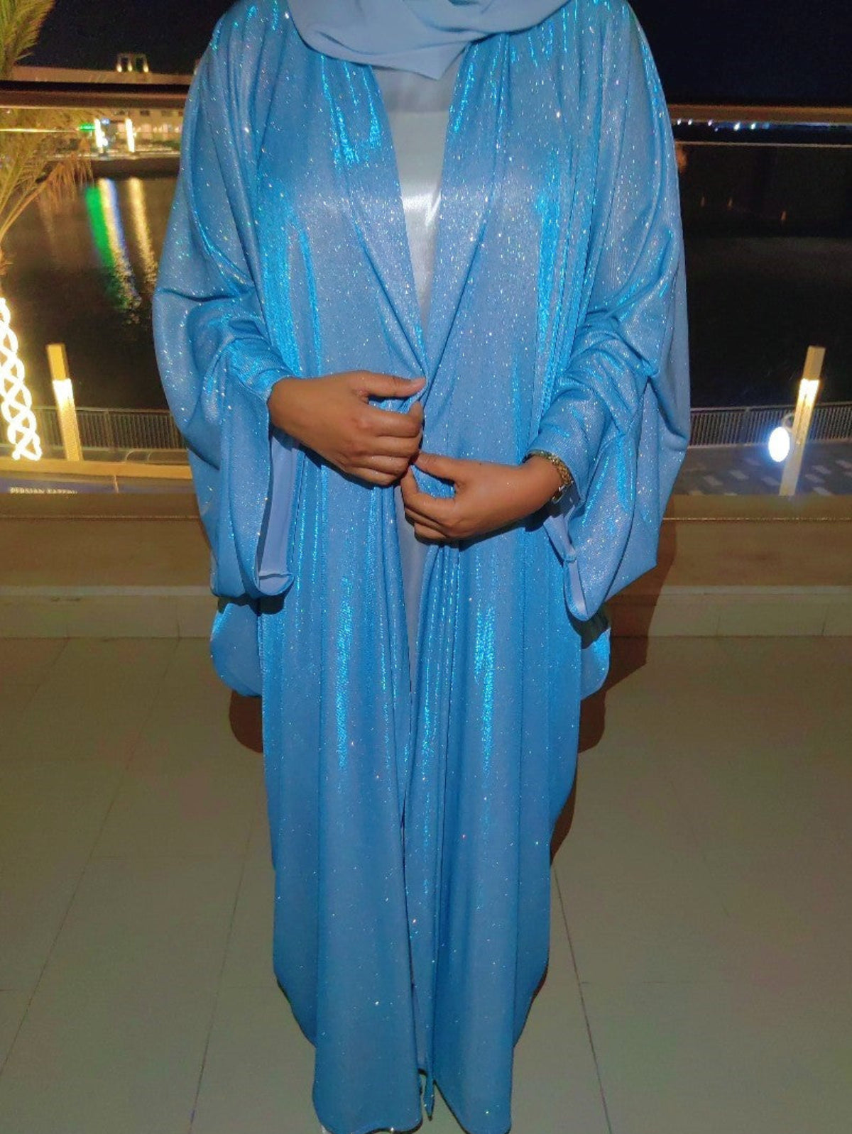 SKY BLUE GLITTER ABAYA - HOUSE OF CHARMS