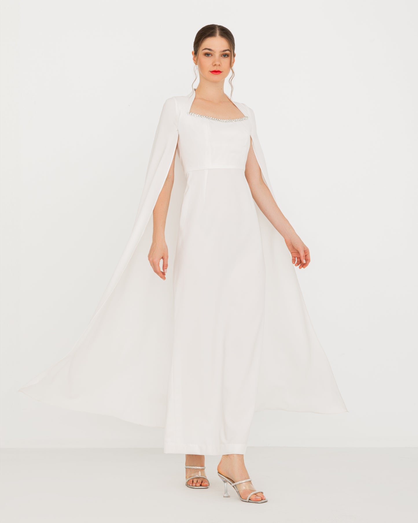 IVORY GRACE CAPE DRESS - HOUSE OF CHARMS