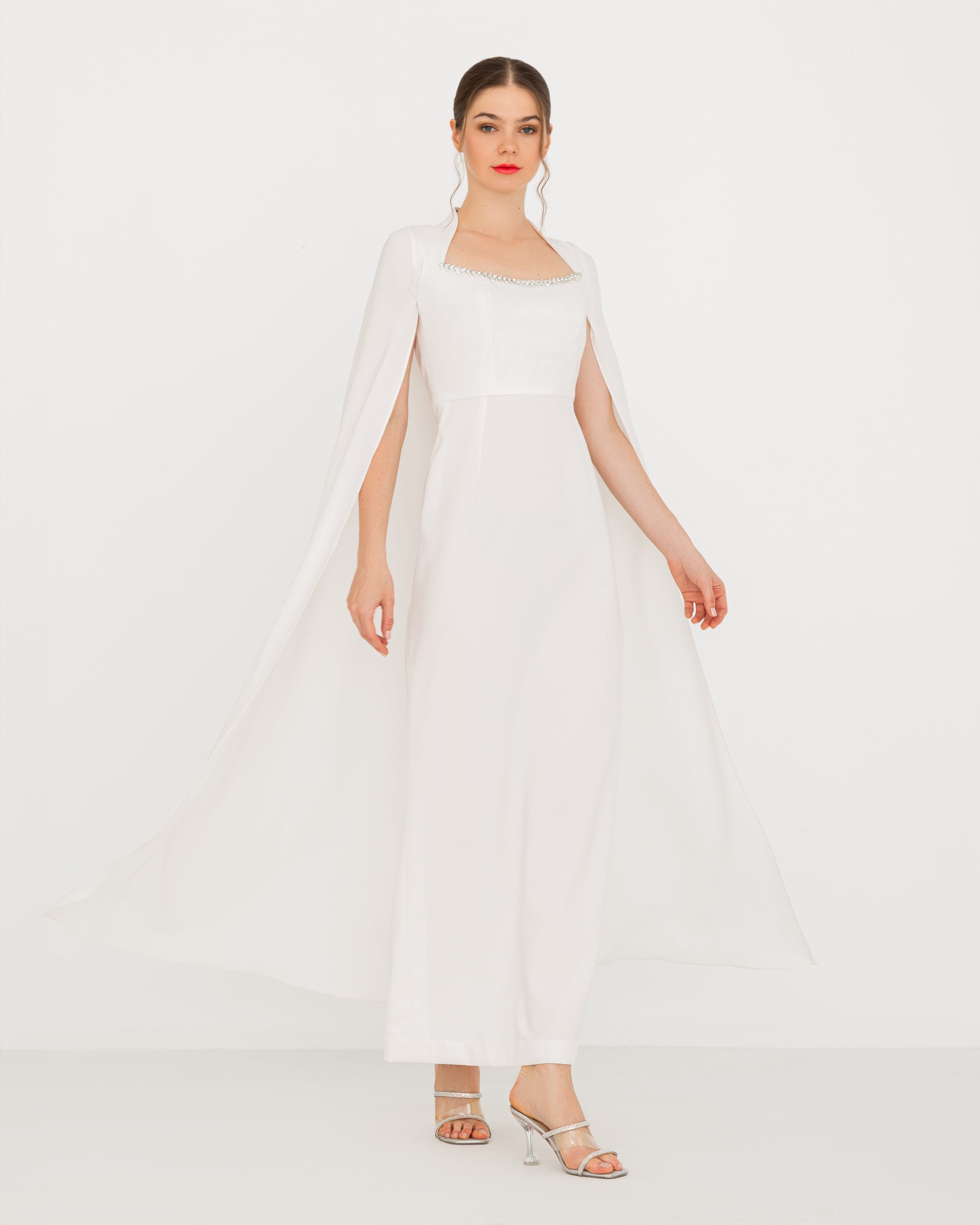 IVORY GRACE CAPE DRESS - HOUSE OF CHARMS