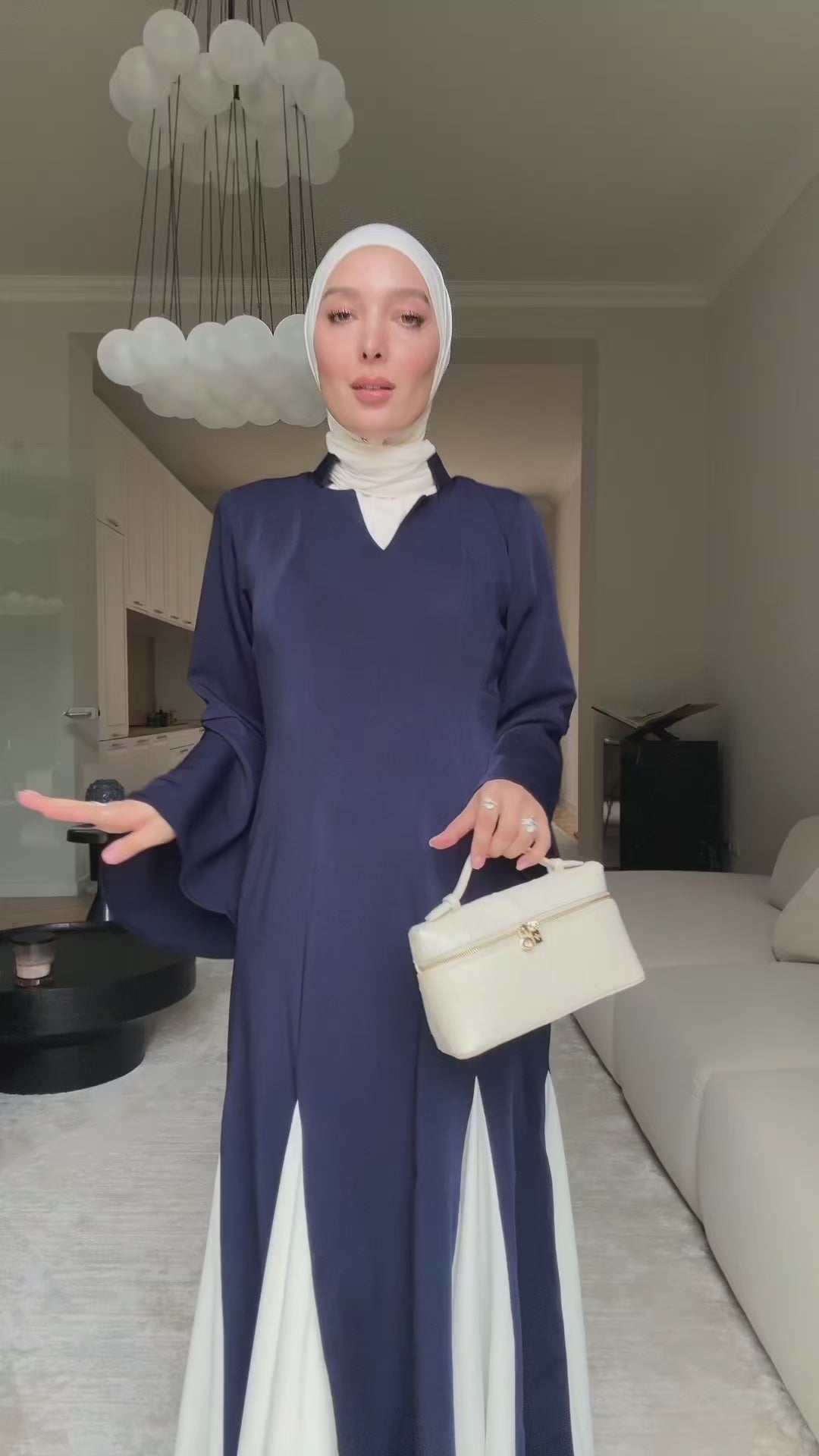 Sapphire Maxi Dress – Navy Blue with Off-White Flares