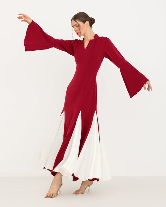 Ruby Dress with red and off-white flares