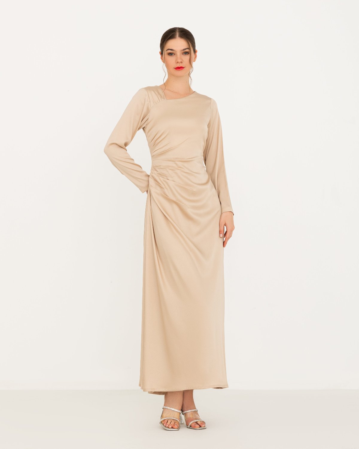 SERENA Dress – Luxurious Satin Dress with Asymmetric Neckline | House of Charms.